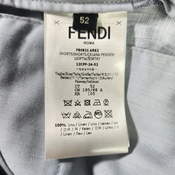 Fendi FF Logo Linen Shorts Mens Bermuda Blue White IT 52 FB0821 AR62 - Picture 4 of 15